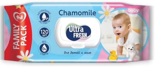 Салфетки влажные Ultra Fresh Baby для детей и мам с клапаном №120 фотография